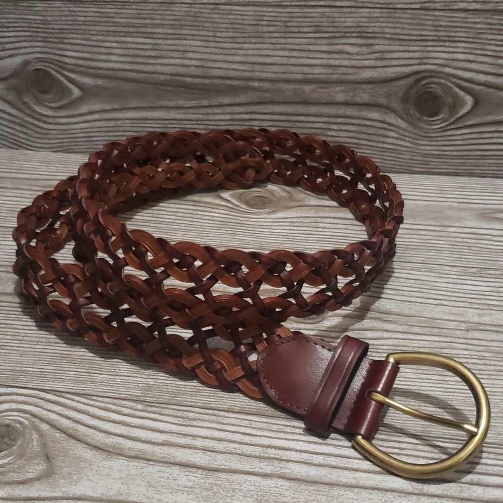 Lands end brown breided bondad leather woman belt L